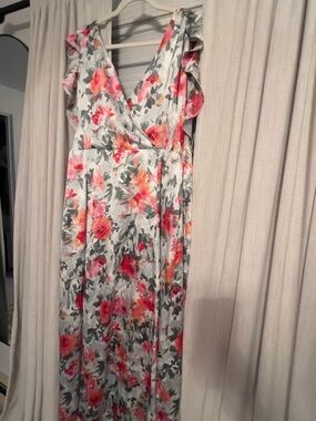 Hutch Floral Wrap Maxi Dress in Light Blue with Pink & Orange Flowers